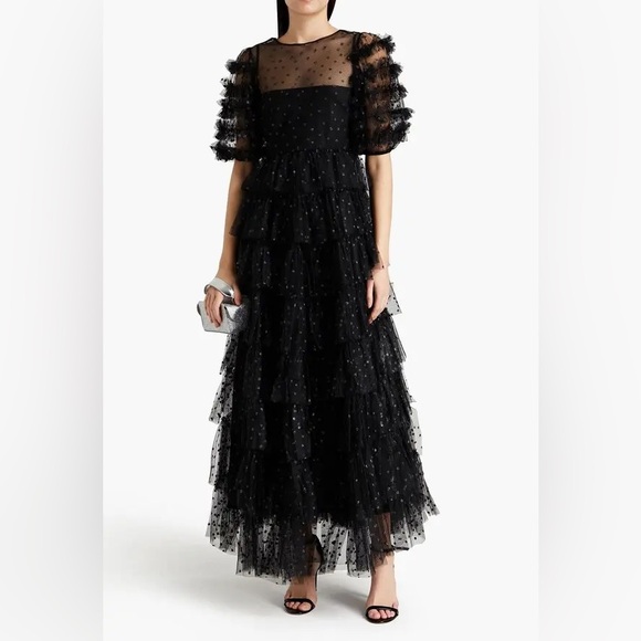 US 8 RED VALENTINO Tiered Glittered Tulle Maxi Dress NWT - Picture 2 of 14